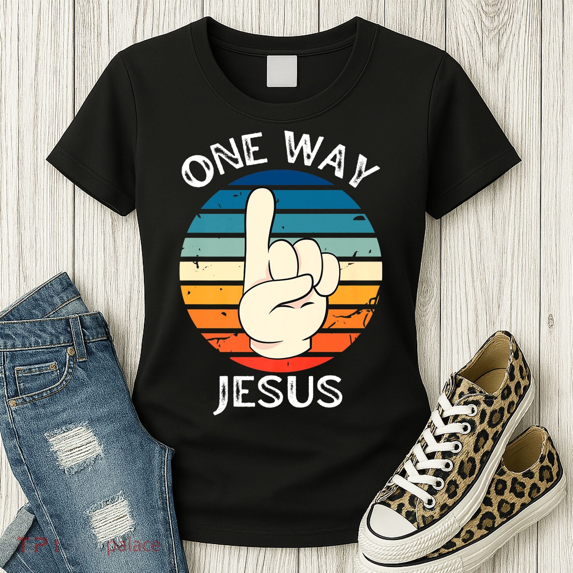 One Way Jesus People Christian Revolution Finger Up Retro Women's T-Shirt