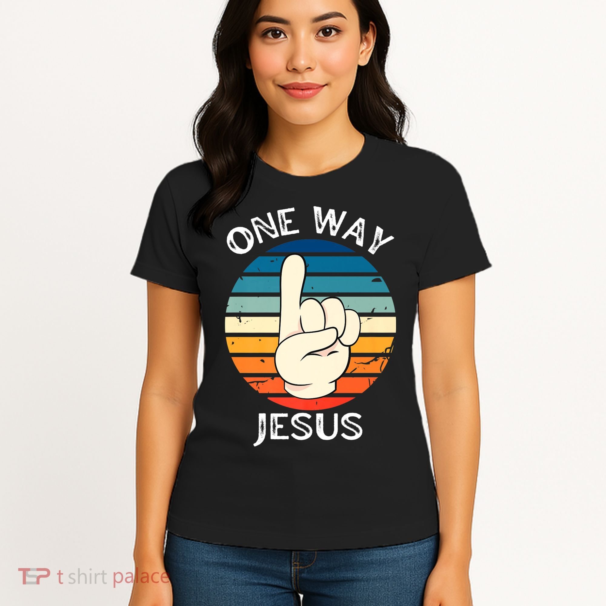 One Way Jesus People Christian Revolution Finger Up Retro Women's T-Shirt