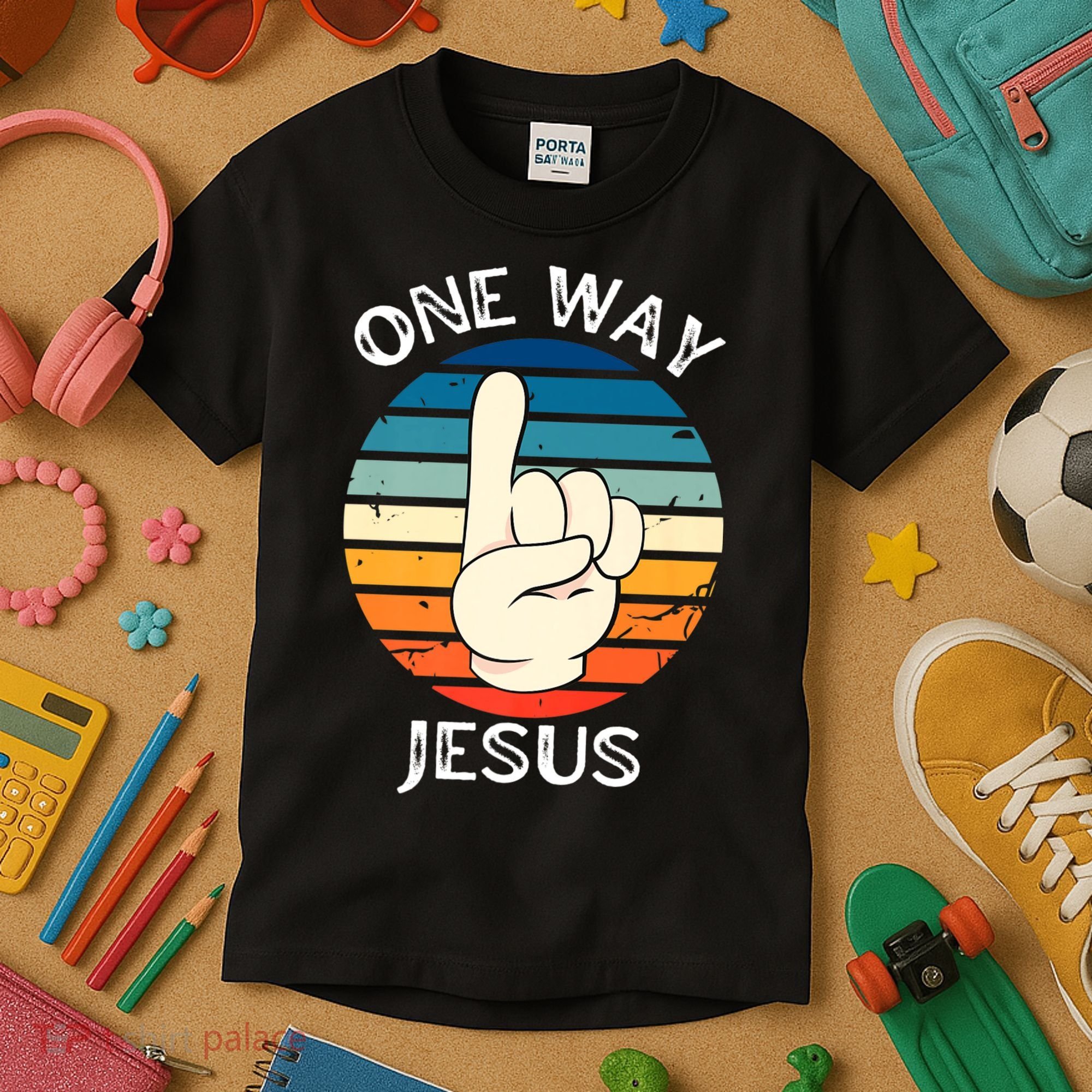 One Way Jesus People Christian Revolution Finger Up Retro Kids T-Shirt