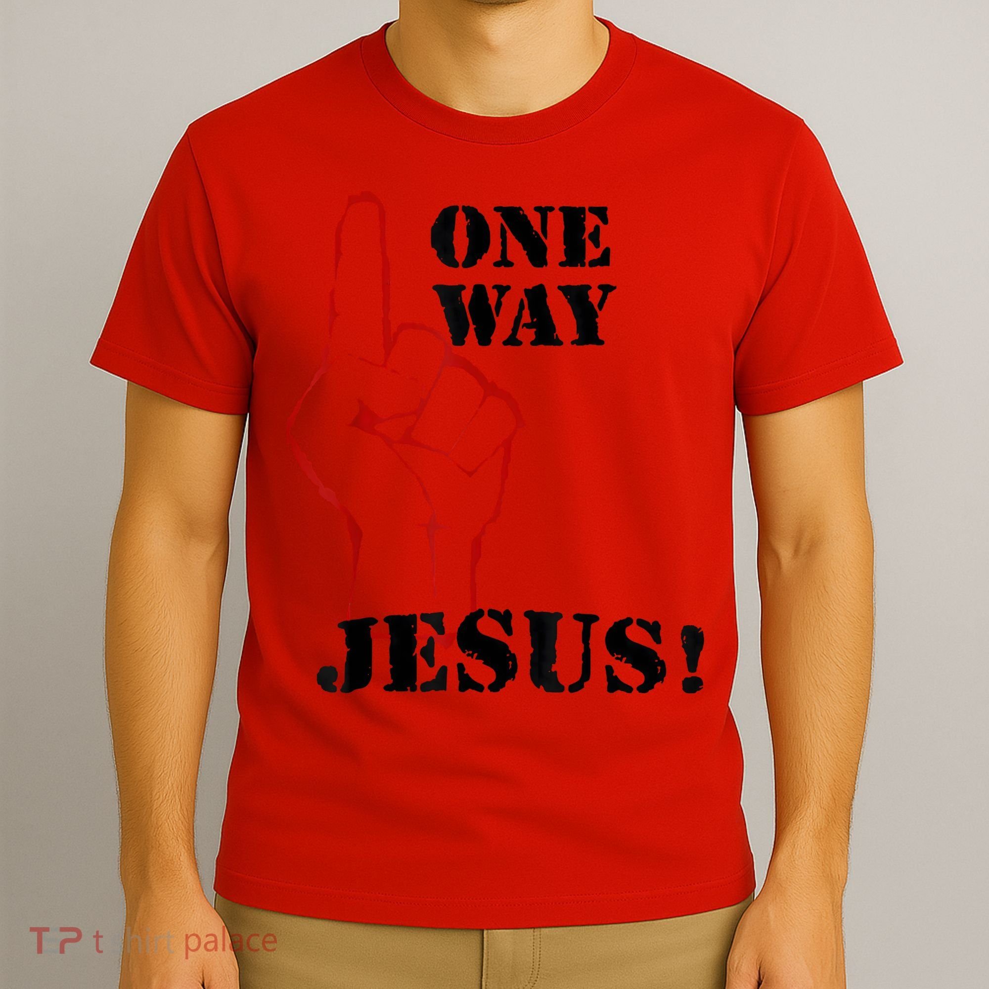 One Way Jesus People Christian Revolution Finger Up Retro T-Shirt