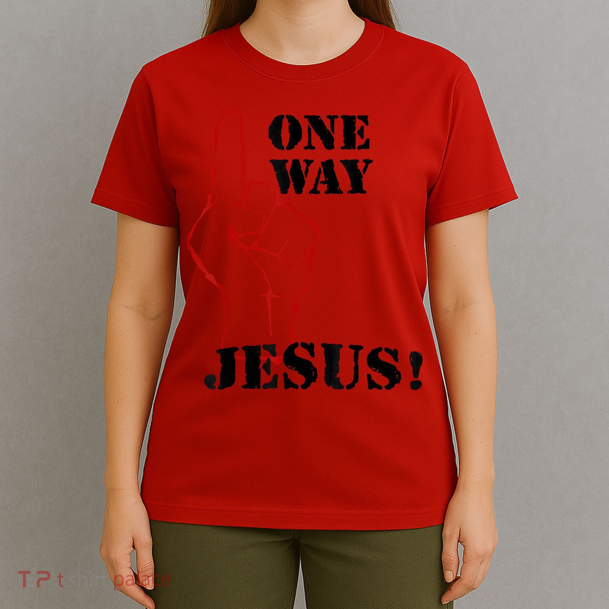 One Way Jesus People Christian Revolution Finger Up Retro T-Shirt