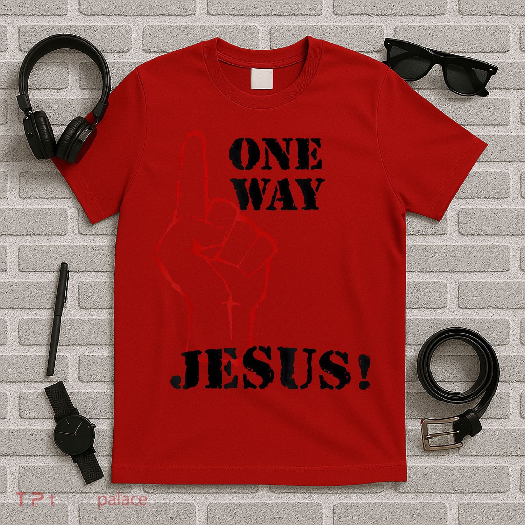 One Way Jesus People Christian Revolution Finger Up Retro T-Shirt