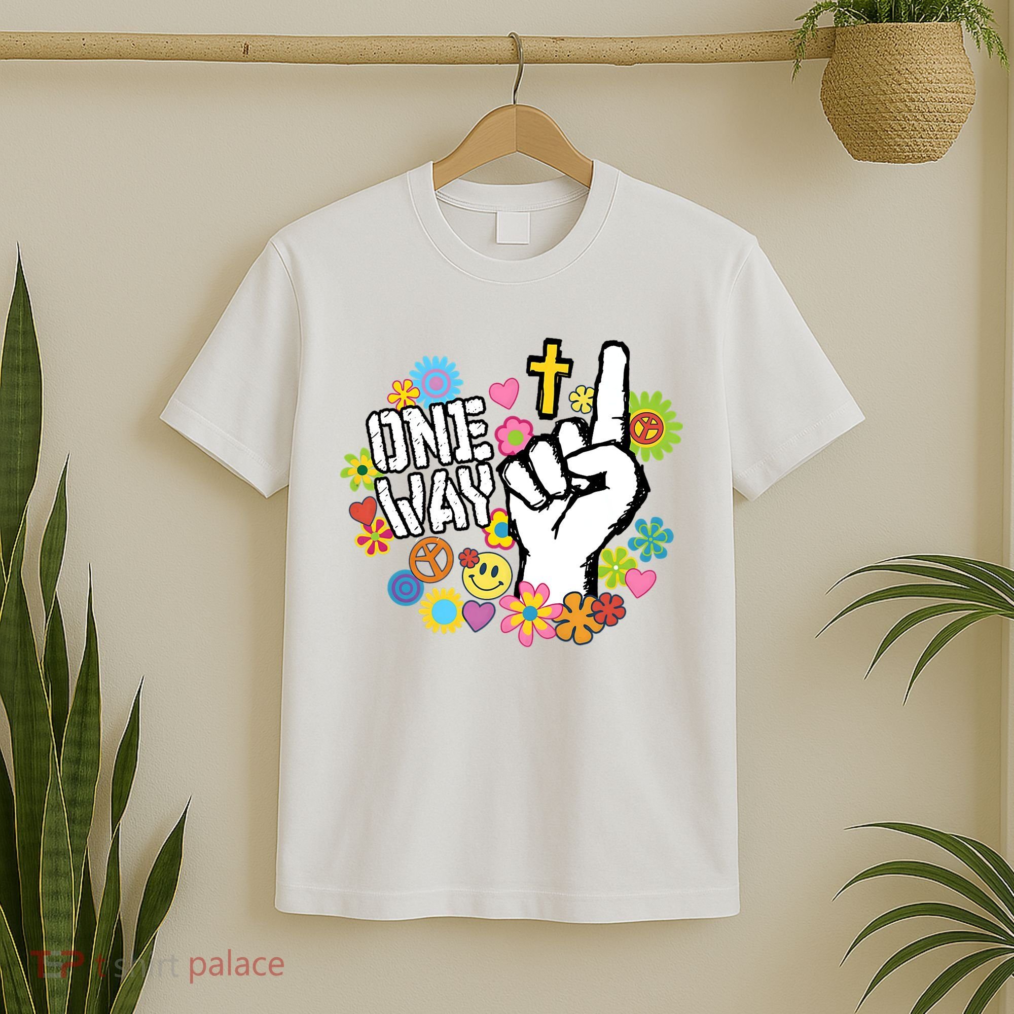 One Way Jesus People Christian Revolution Finger Up Retro T-Shirt