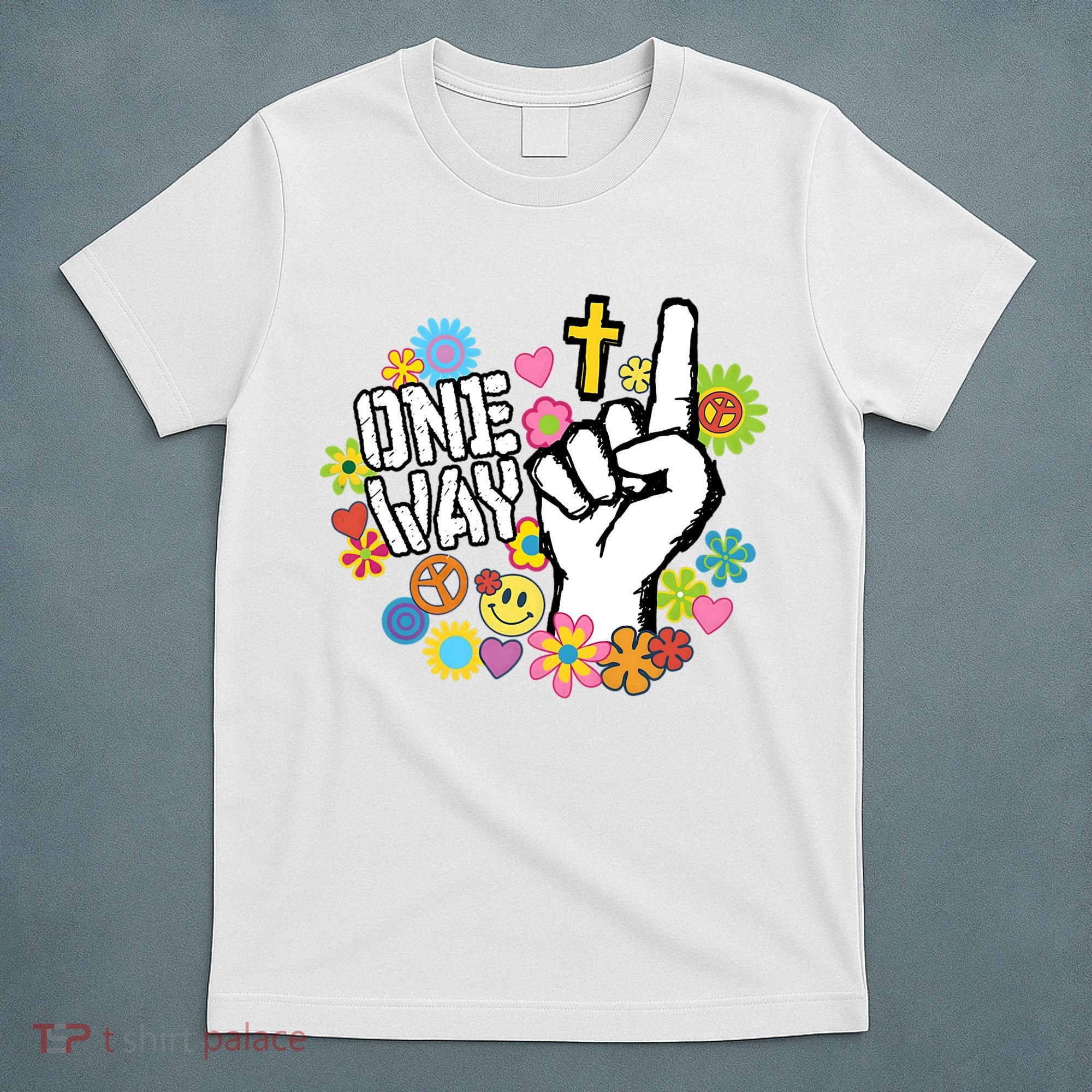 One Way Jesus People Christian Revolution Finger Up Retro T-Shirt