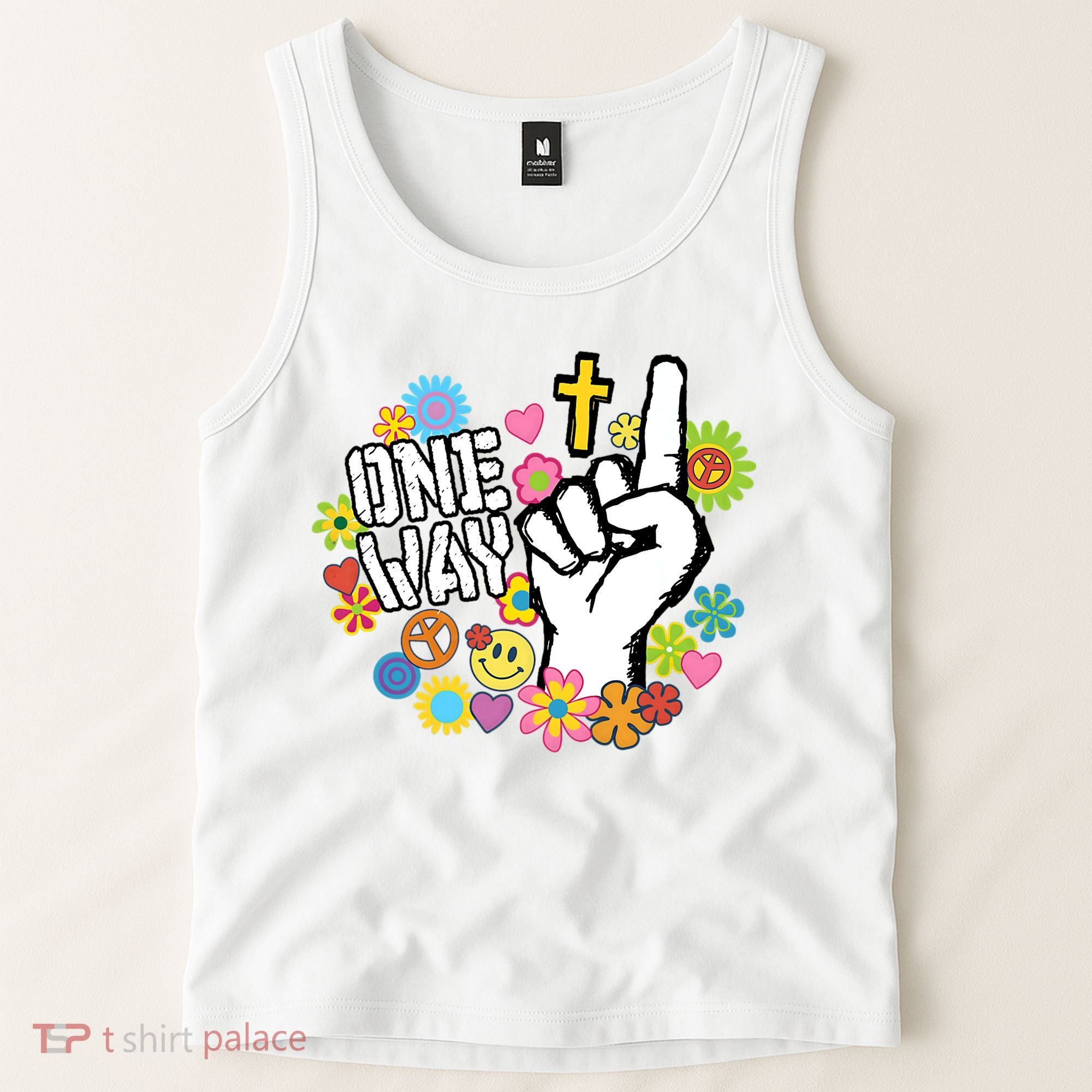 One Way Jesus People Christian Revolution Finger Up Retro Tank Top