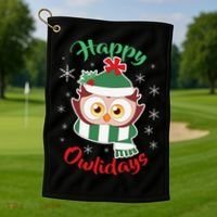 Owl Christmas Happy Owlidays Golf Towel thumb 1