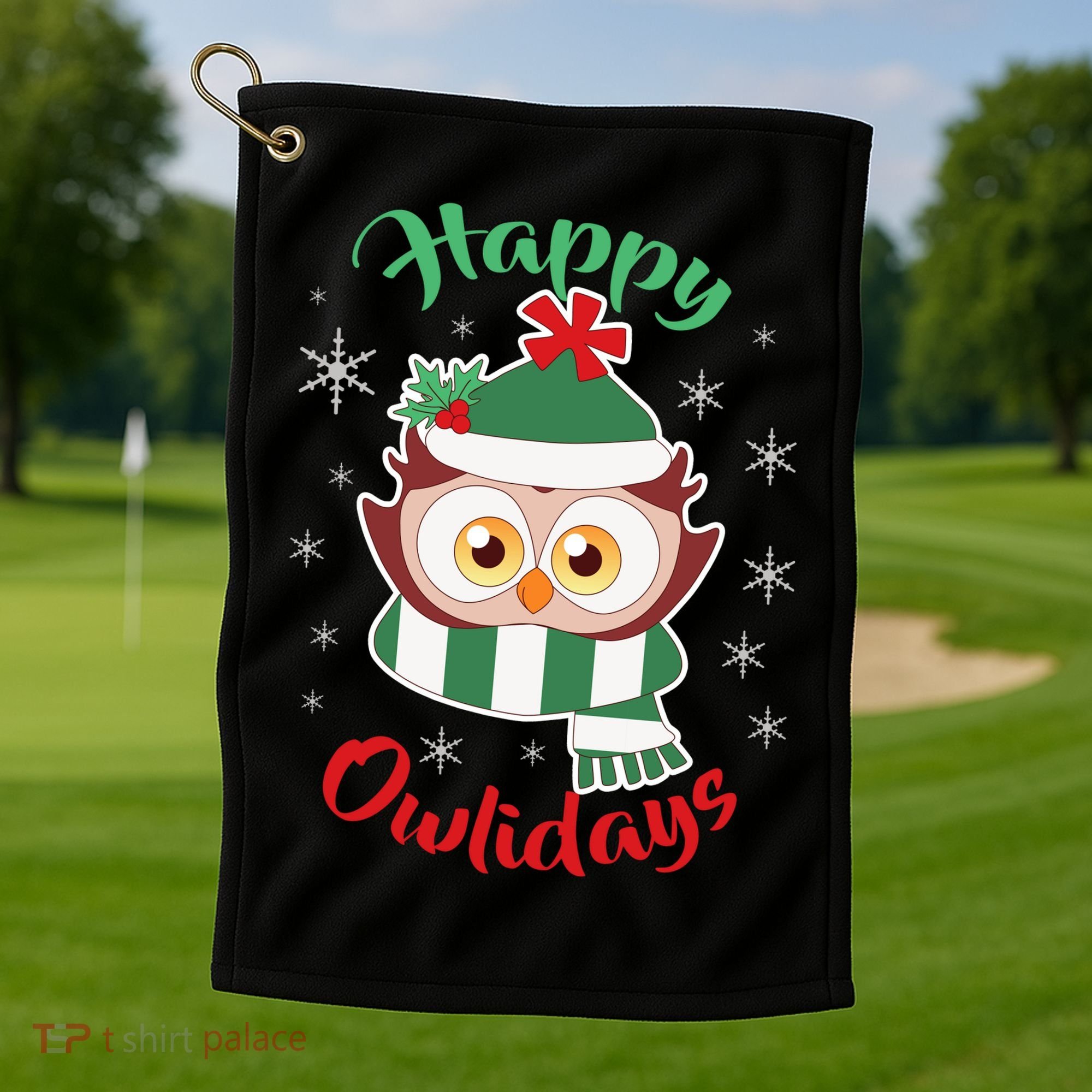 Owl Christmas Happy Owlidays Golf Towel