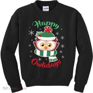 Owl Christmas Happy Owlidays Kids Sweatshirt