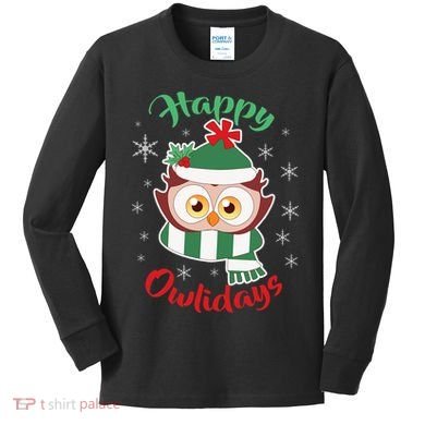 Owl Christmas Happy Owlidays Kids Long Sleeve Shirt