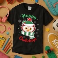 Owl Christmas Happy Owlidays Kids T-Shirt thumb 3