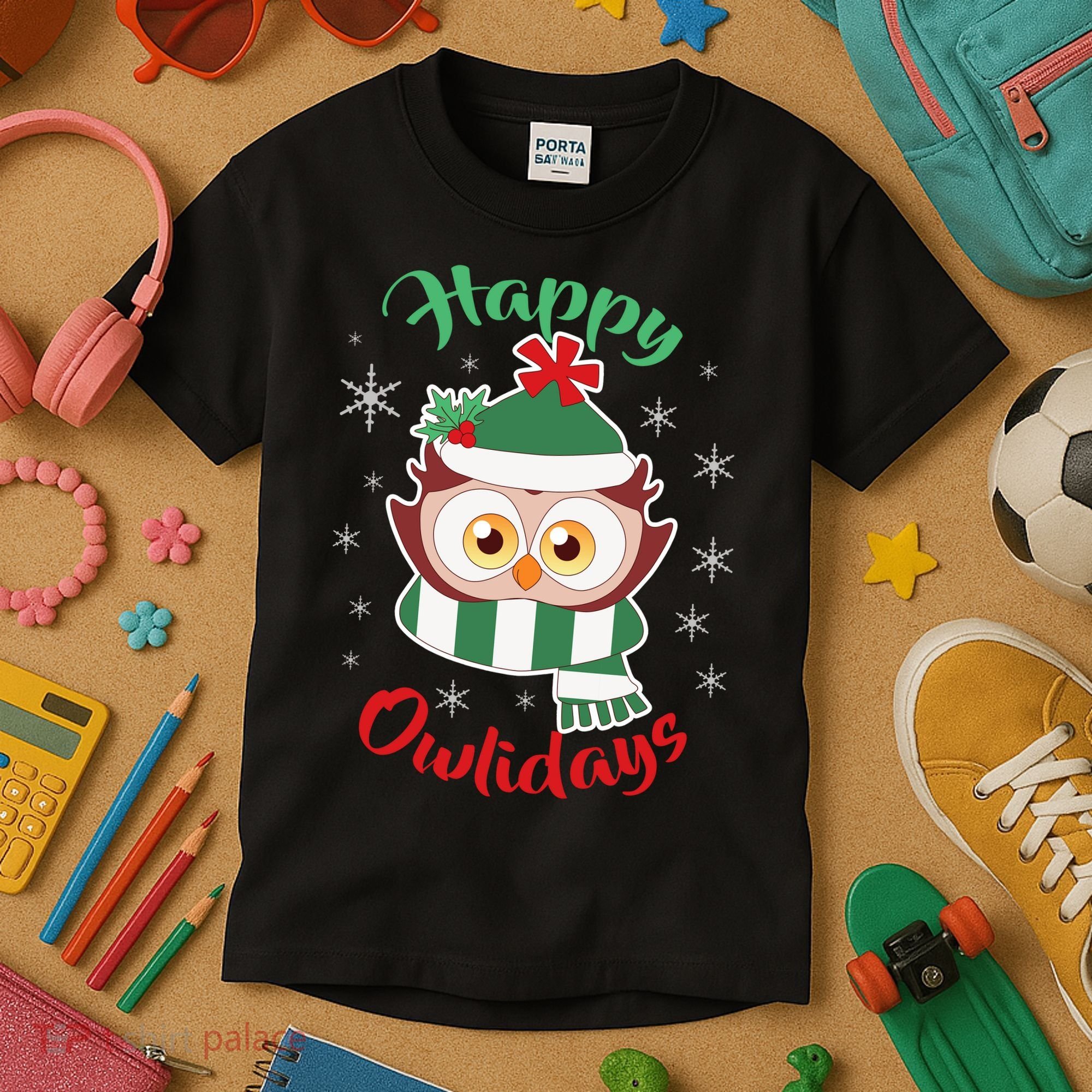 Owl Christmas Happy Owlidays Kids T-Shirt