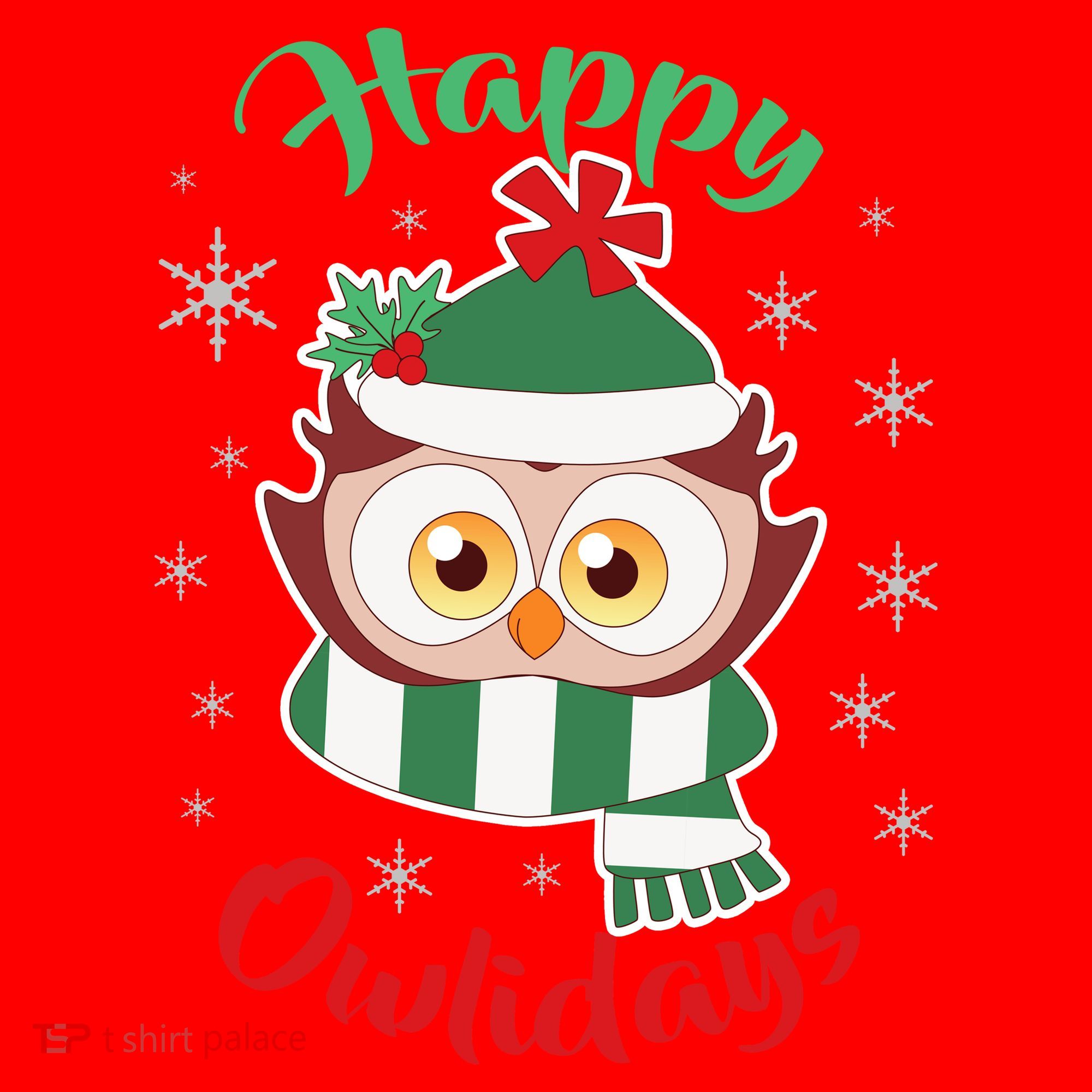 Owl Christmas Happy Owlidays Santa Hat