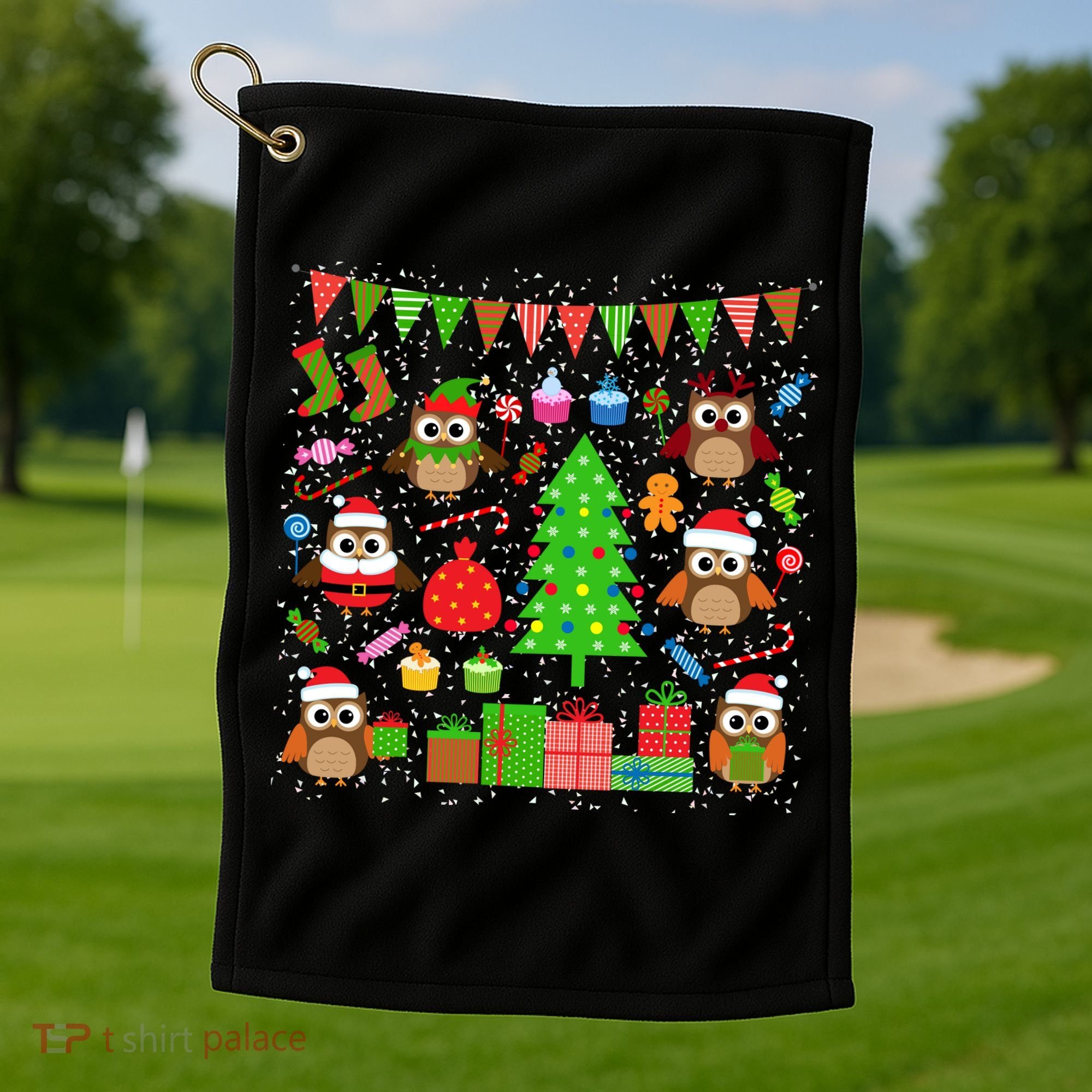 Owl Christmas Party Mashup Golf Towel