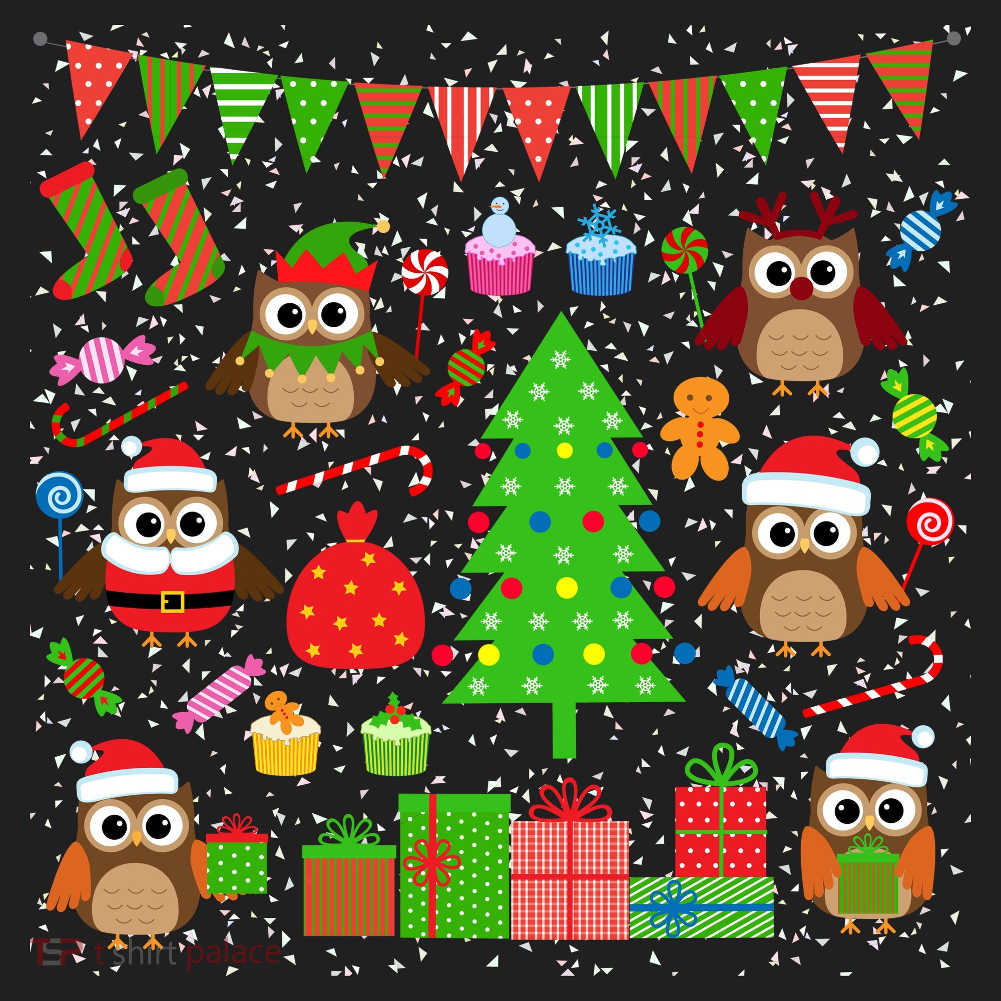 Owl Christmas Party Mashup Golf Towel