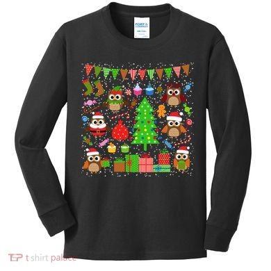 Owl Christmas Party Mashup Kids Long Sleeve Shirt