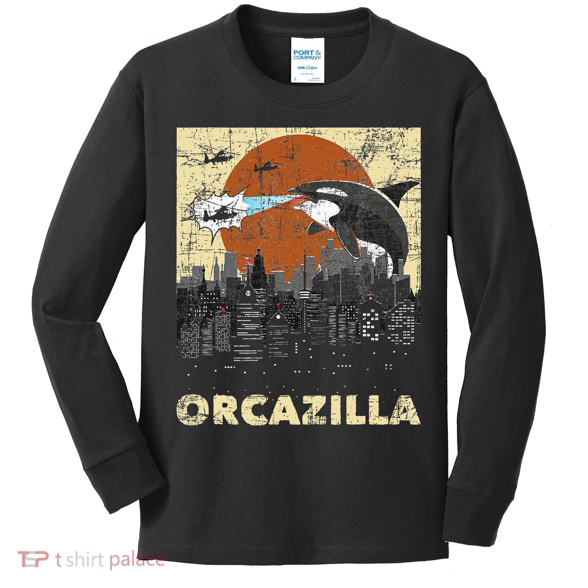 Orcazilla Whale Lover Ocean Marine Biologist Whales Kids Long Sleeve Shirt