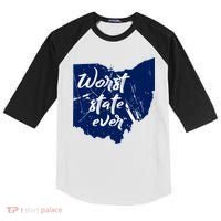 Ohio Worst State Ever Distressed Kids Colorblock Raglan Jersey thumb 0