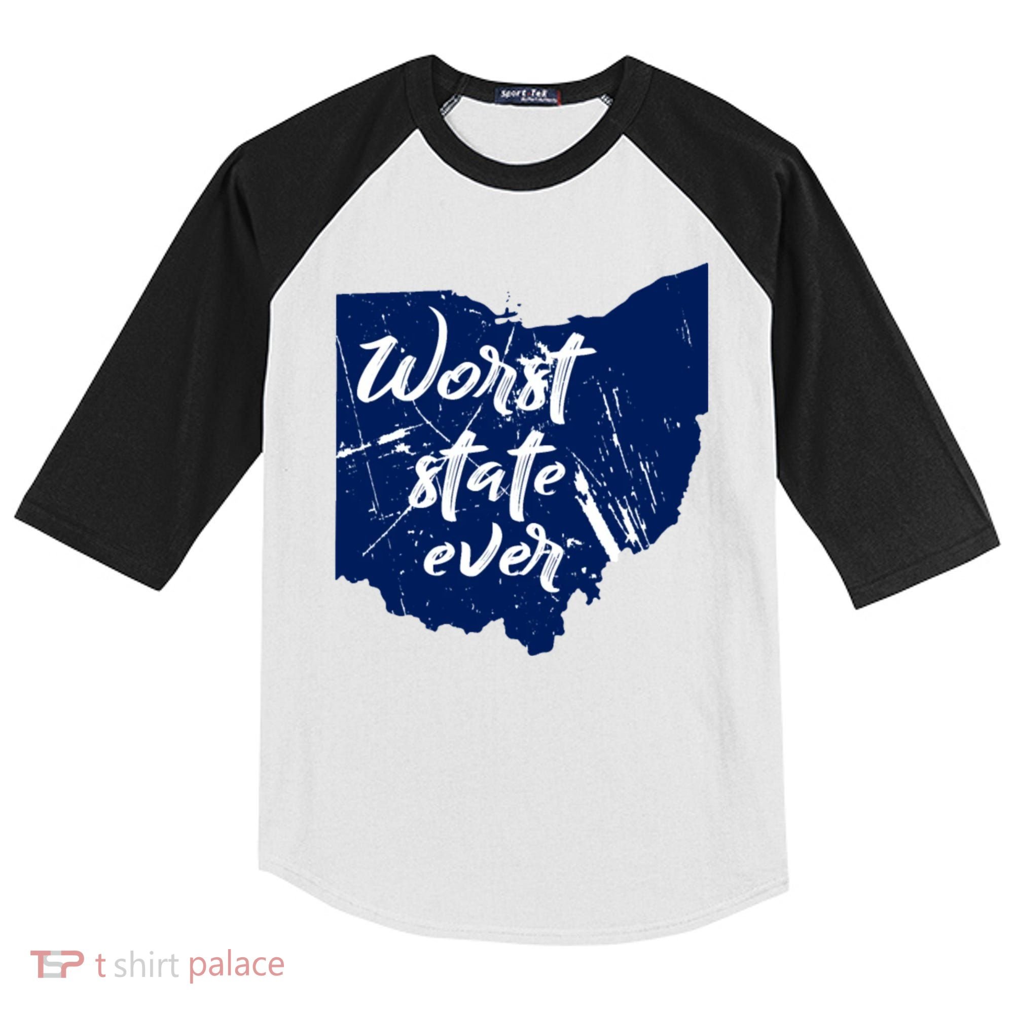 Ohio Worst State Ever Distressed Kids Colorblock Raglan Jersey
