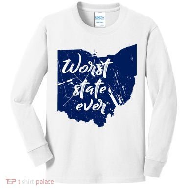 Ohio Worst State Ever Distressed Kids Long Sleeve Shirt