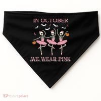 Octover We Wear Pink Breast Cancer Halloween Dancing Skeletons USA-Made Doggie Bandana thumb 0