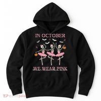 Octover We Wear Pink Breast Cancer Halloween Dancing Skeletons Hoodie thumb 0