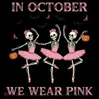 Octover We Wear Pink Breast Cancer Halloween Dancing Skeletons Coffee Mug thumb 5