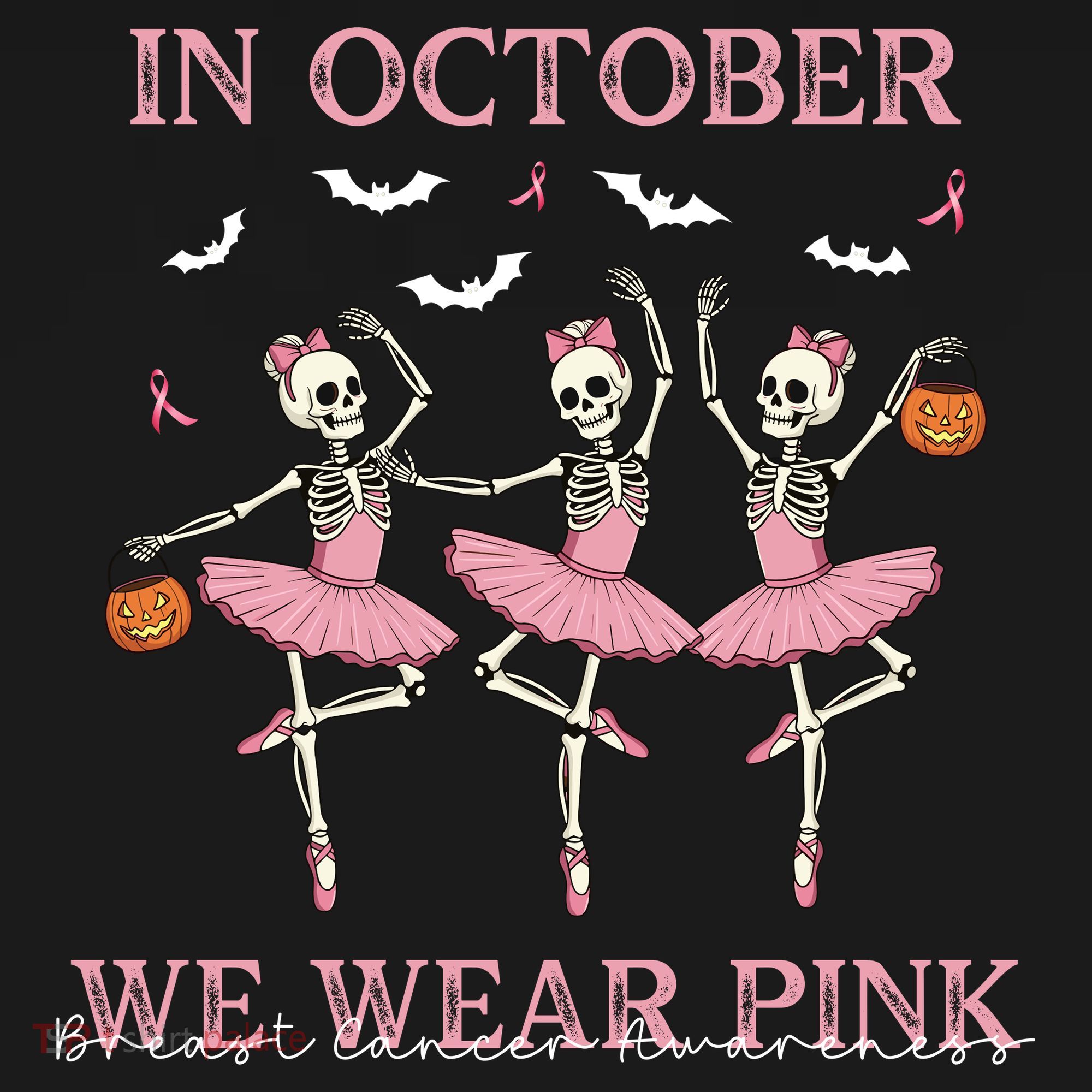 Octover We Wear Pink Breast Cancer Halloween Dancing Skeletons Women's Hoodie