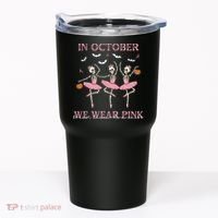 Octover We Wear Pink Breast Cancer Halloween Dancing Skeletons Tumbler thumb 0