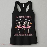 Octover We Wear Pink Breast Cancer Halloween Dancing Skeletons Women's Tank Top thumb 3