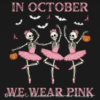 Octover We Wear Pink Breast Cancer Halloween Dancing Skeletons Women's Tank Top thumb 5