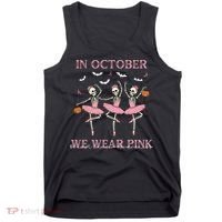 Octover We Wear Pink Breast Cancer Halloween Dancing Skeletons Tank Top thumb 0