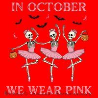 Octover We Wear Pink Breast Cancer Halloween Dancing Skeletons Santa Hat thumb 1