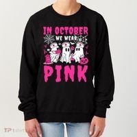 October We Wear Rn Nurse Ghost Halloween Breast Cancer Cool Gift Women's Sweatshirt thumb 0
