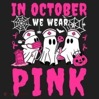 October We Wear Rn Nurse Ghost Halloween Breast Cancer Cool Gift Women's Sweatshirt thumb 2