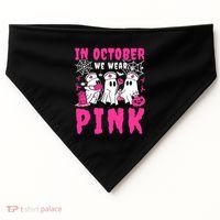 October We Wear Rn Nurse Ghost Halloween Breast Cancer Cool Gift USA-Made Doggie Bandana thumb 0