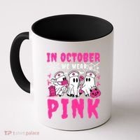 October We Wear Rn Nurse Ghost Halloween Breast Cancer Cool Gift Coffee Mug thumb 0