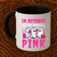October We Wear Rn Nurse Ghost Halloween Breast Cancer Cool Gift Coffee Mug thumb 2