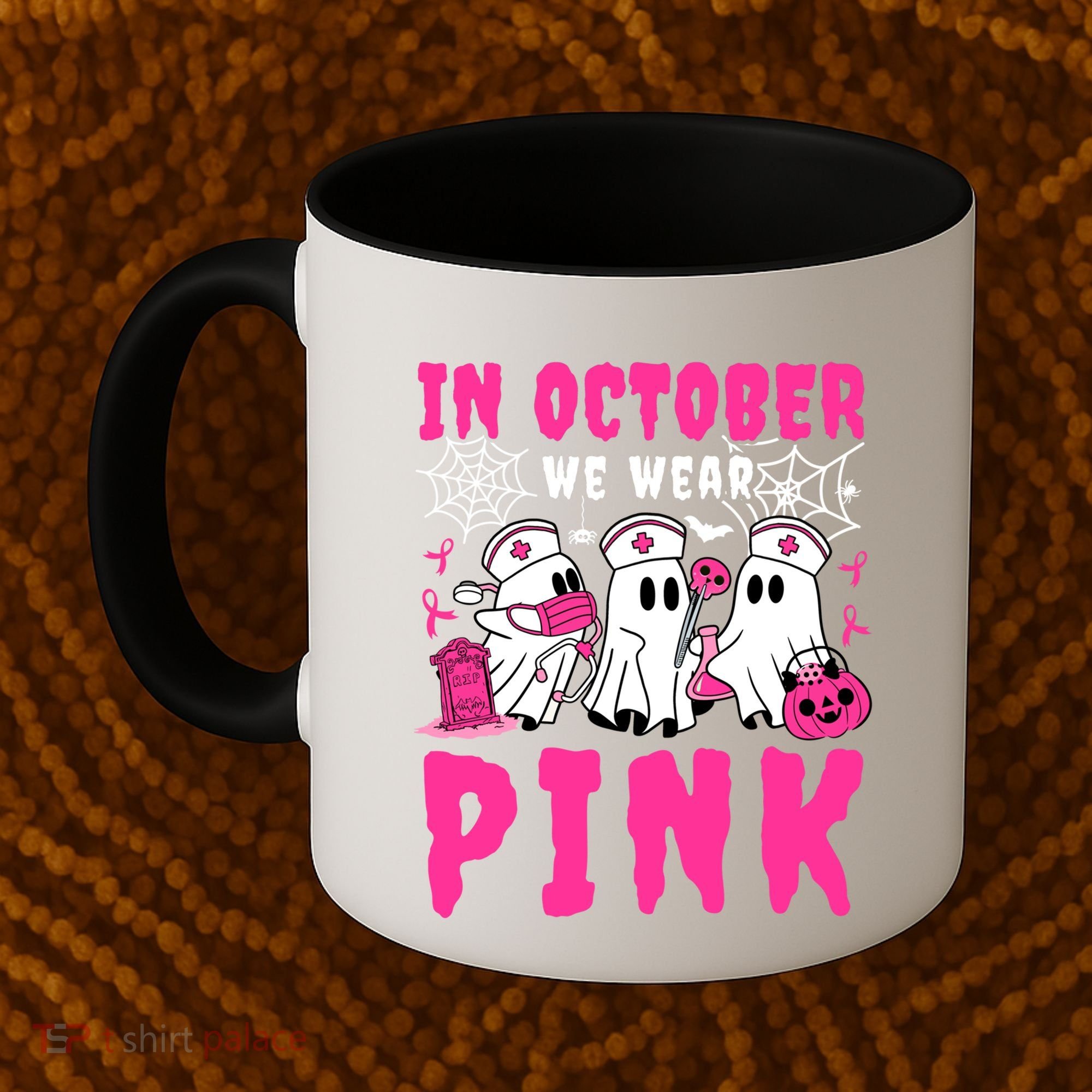 October We Wear Rn Nurse Ghost Halloween Breast Cancer Cool Gift Coffee Mug