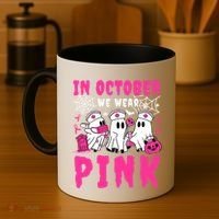 October We Wear Rn Nurse Ghost Halloween Breast Cancer Cool Gift Coffee Mug thumb 4