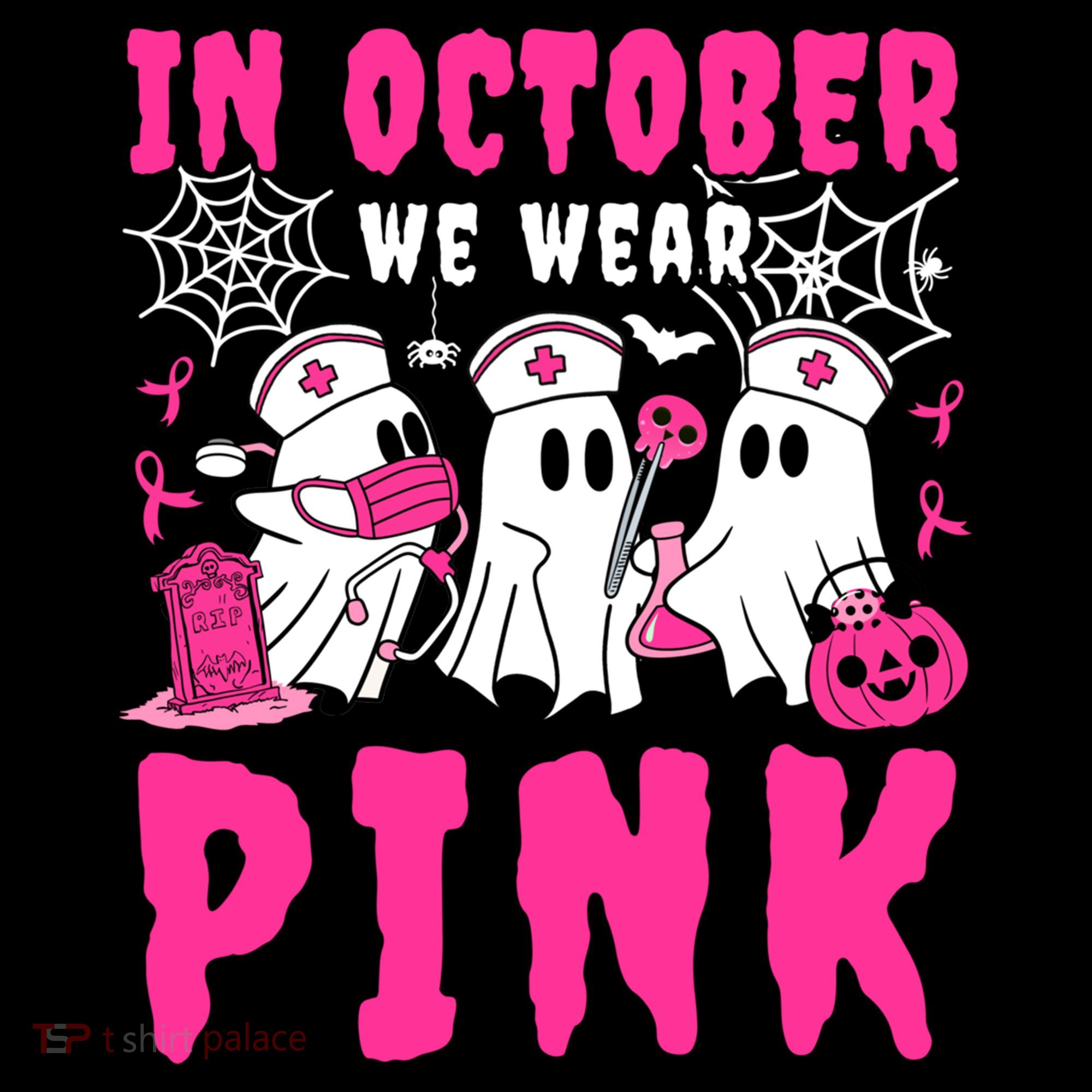 October We Wear Rn Nurse Ghost Halloween Breast Cancer Cool Gift Coffee Mug