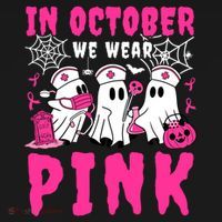 October We Wear Rn Nurse Ghost Halloween Breast Cancer Cool Gift Women's Hoodie thumb 2