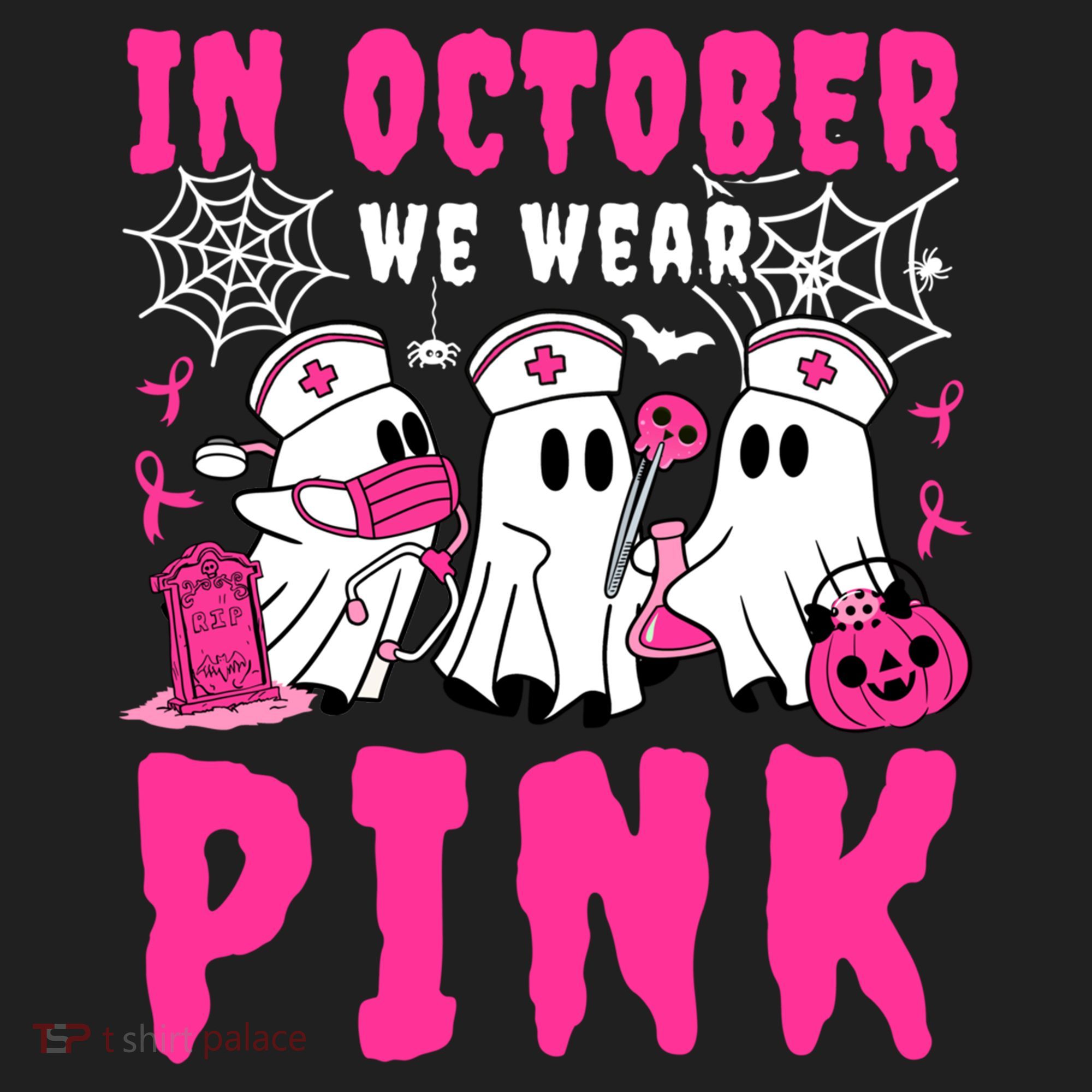 October We Wear Rn Nurse Ghost Halloween Breast Cancer Cool Gift Hat