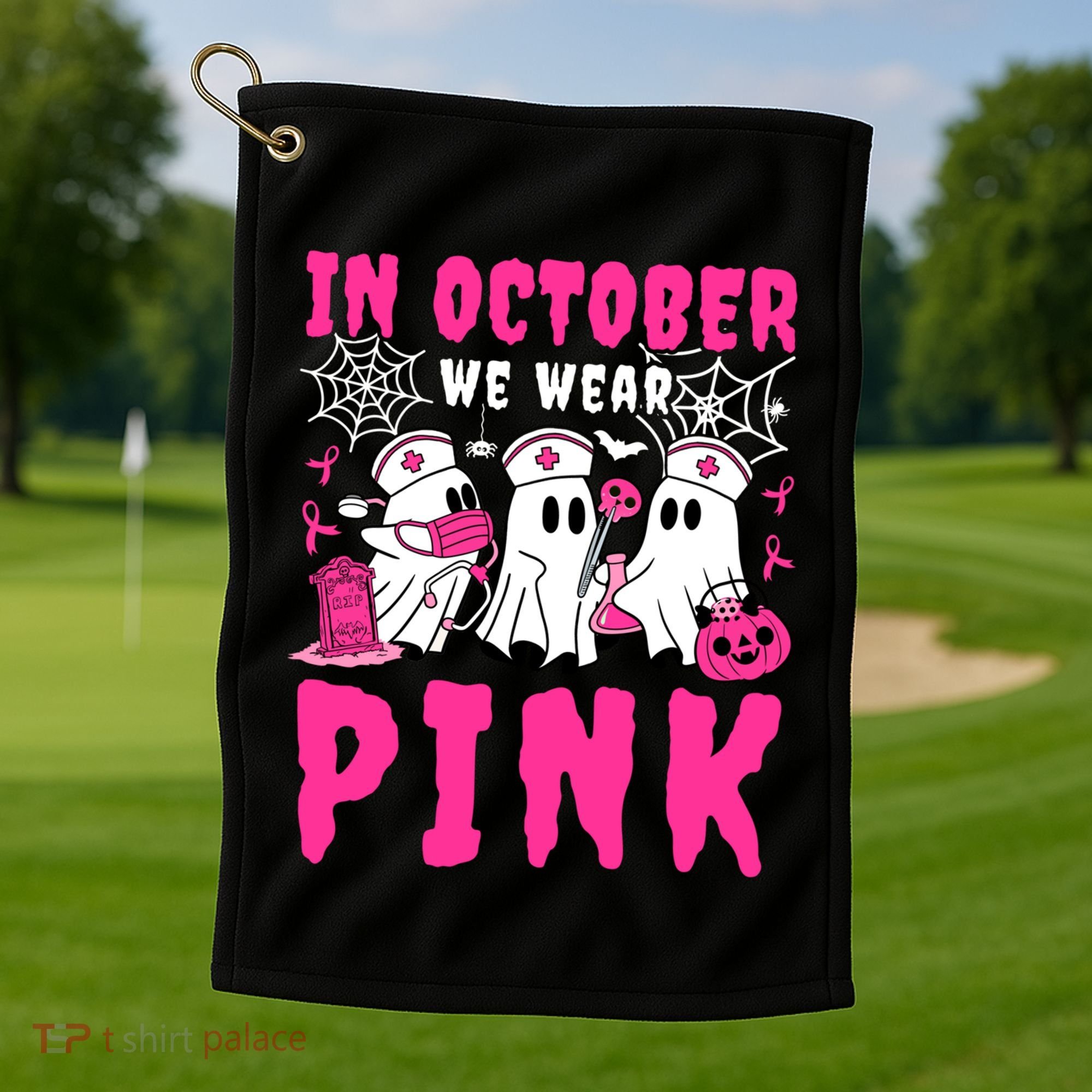 October We Wear Rn Nurse Ghost Halloween Breast Cancer Cool Gift Golf Towel