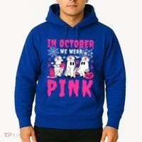 October We Wear Rn Nurse Ghost Halloween Breast Cancer Cool Gift Hoodie thumb 2