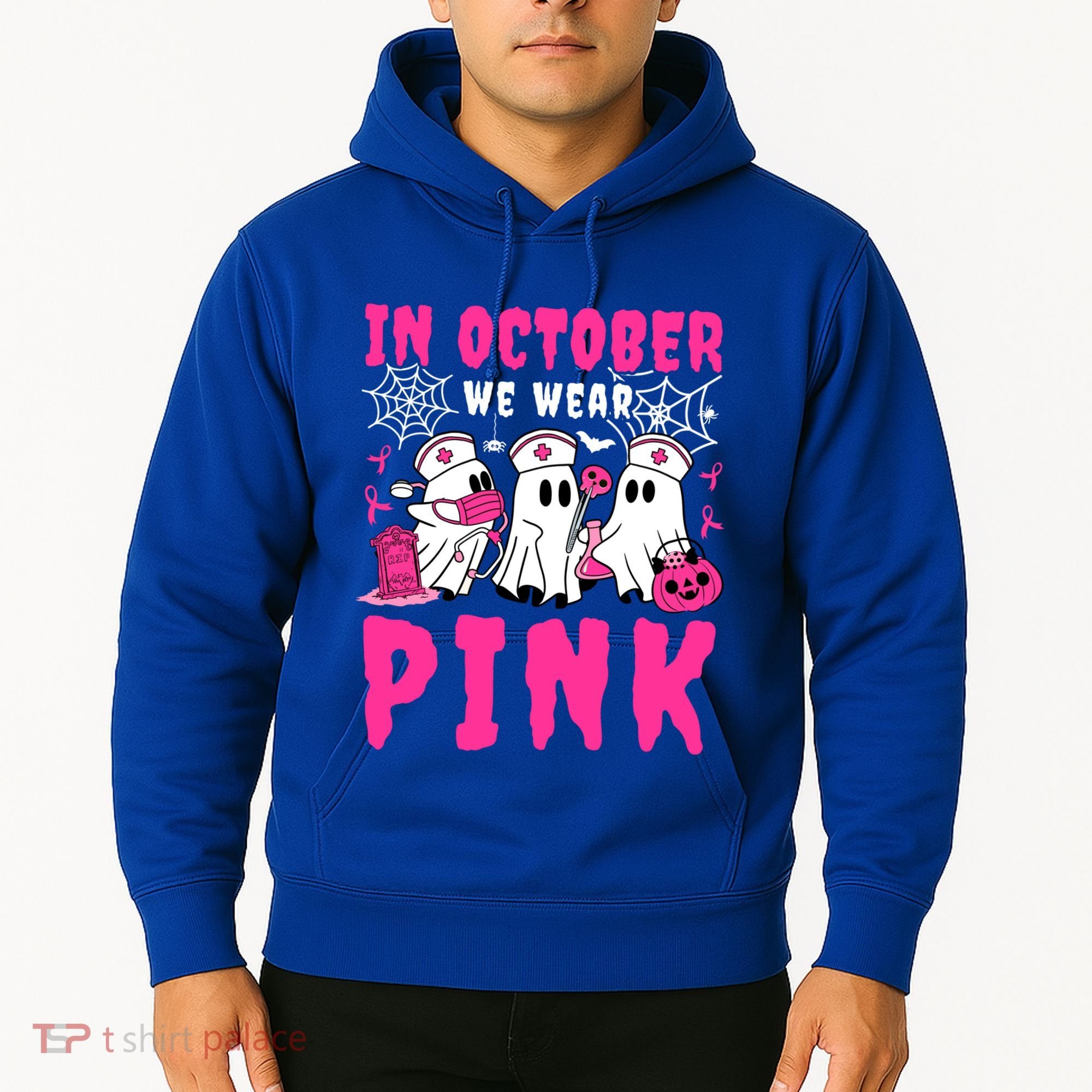 October We Wear Rn Nurse Ghost Halloween Breast Cancer Cool Gift Hoodie