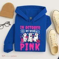 October We Wear Rn Nurse Ghost Halloween Breast Cancer Cool Gift Hoodie thumb 4