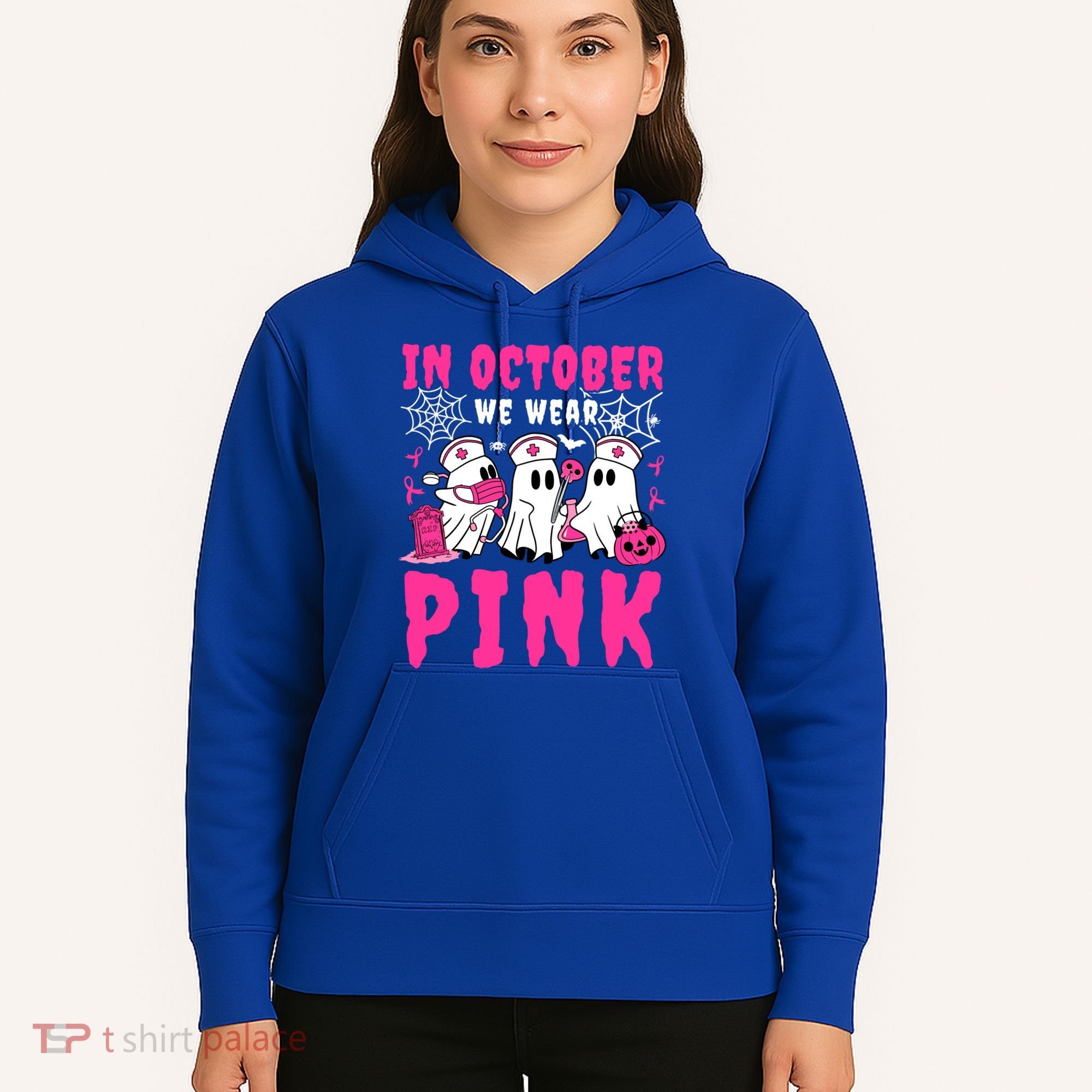 October We Wear Rn Nurse Ghost Halloween Breast Cancer Cool Gift Hoodie