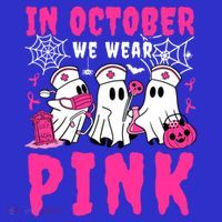 October We Wear Rn Nurse Ghost Halloween Breast Cancer Cool Gift Long Sleeve Shirt thumb 2