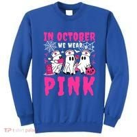 October We Wear Rn Nurse Ghost Halloween Breast Cancer Cool Gift Sweatshirt thumb 0