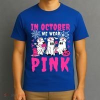 October We Wear Rn Nurse Ghost Halloween Breast Cancer Cool Gift T-Shirt thumb 3